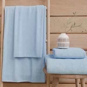 PETTI Artigiani Italiani - Badhanddoeken van 100% katoenen badstof, handdoekenset 3 + 3, 6 stuks, 3 gezichtsdoeken en 3 handdoeken, lichtblauwe handdoeken