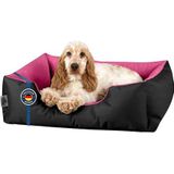 BedDog® hondenmand LUPI, vierkant hondenkussen, grote hondenbed, hondensofa, hondenhuis, met afneembare hoez, wasbaar, S, zwart/pink