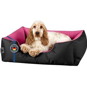 BedDog® hondenmand LUPI, vierkant hondenkussen, grote hondenbed, hondensofa, hondenhuis, met afneembare hoez, wasbaar, S, zwart/pink
