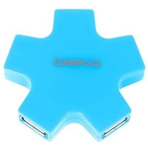 Hub - verbindingsapparaat met 4 USB 2.0-poorten, maakt snelle en efficiënte gegevensoverdracht mogelijk, compact design en blauwe kleur.