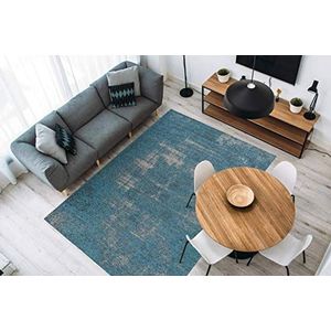 Vintage tapijt moderne used look tapijten woonkamer blauw turquoise grijs