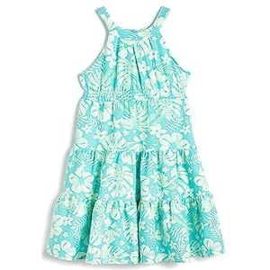 Koton Girls's Linen Blend halterjurk met bloemenprint, gelaagde jurk, Turquoise design (6d8), 6-7 jaar