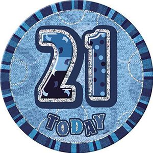 Unique Party – 55273 – badge voor de 21e verjaardag – 15 cm – blauwe glitter