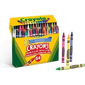 Crayola Waskrijtjes met Puntenslijper, Set van 64 Krijtjes in Diverse Kleuren, Geschikt Voor Kinderen Vanaf 3 Jaar