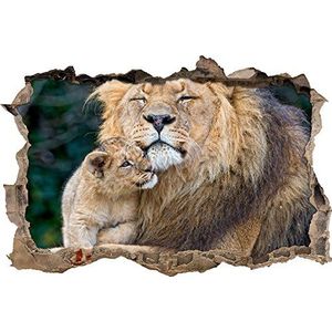 Pixxprint 3D_WD_S1961_92x62 leeuwenjongen knuffelig met vader muurdoorbraak 3D muurtattoo, vinyl, kleurrijk, 92 x 62 x 0,02 cm
