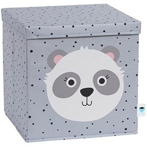 Love it Store it Opbergdoos met deksel - Stoffen opbergdoos - Vierkant en extra stevig - Grijs met panda - 33x33x33 cm