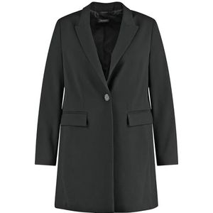 Samoon Stijlvolle lange blazer voor dames, lange mouwen, mouwsplitten, effen kleuren, zwart, 52