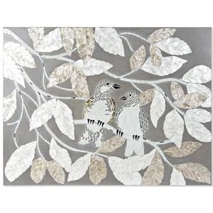 Decoracion Pared Cristal MDF 90X4X70 HOJAS PAJAROS