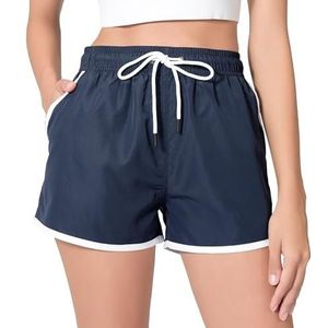 riemot Zwemshort voor dames, zomerzwembroek met verstelbaar trekkoord, strandshorts voor dames, met mesh-inzetstuk, voor surfen, zwembad en vakantie, maat M, marineblauw, M