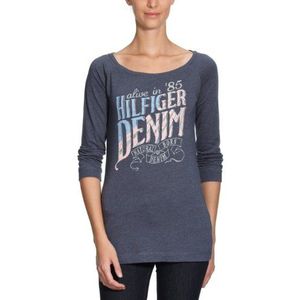 Tommy Jeans T-shirt voor dames met 3/4 mouwen, blauw (Ombre Blue), 36 NL/M
