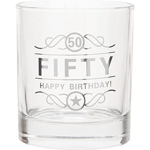 Maturi 50e verjaardag spiritglas ‘Fifty Happy Birthday!’, 350 ml, geschenkverpakking