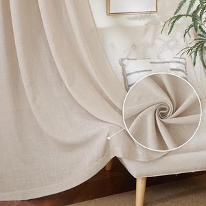 PONY DANCE Linnen Gordijgen Korte Maat Gordijnen Kant en Klaar Vitragegordijnen voor Woonkamer Slaapkamer Kinderkamer Gefilterd licht Ademend Gordijnen Plooiband,140B x 260H cm (2 Panelen),Beige