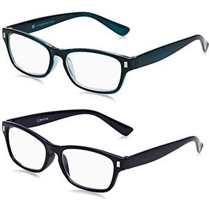 The Reading Glasses Company De leesbril bedrijf lezer waarde 2-pack heren vrouwen RR77-3Q +3, 50, donkerblauw/aquamarijn, 2 stuks