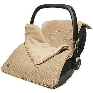 Jollein Voetenzak Basic Knit Biscuit - Voor Baby Autostoeltje Groep 0+ en Kinderwagen - Voor 3-Punts en 5-Punts Gordel - Gebreid patroon en fleece voering - Lichtbruin