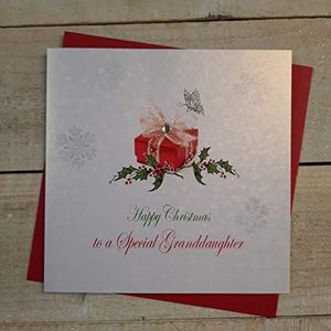 White Cotton Cards X65 Kerstkaart met opschrift ""Happy Christmas To a Special Granddaughter"", handgemaakt, wit