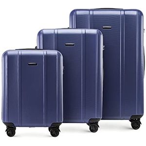 WITTCHEN Classic Line Elegante koffer van robuust polycarbonaat met verticaal reliëf TSA-slot, donkerblauw, Kofferset 3tlg., modern