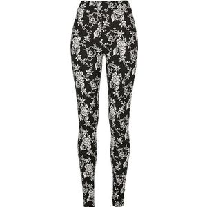 Urban Classics AOP Soft Leggings voor dames, yogabroek, Blackrose, XL