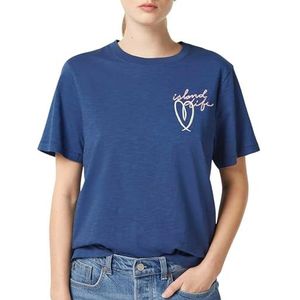 Scotch & Soda - T-shirt - Blauw - Regular Fit - Geborduurd Kunstwerk