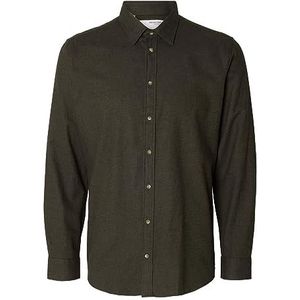 SELETED HOMME Heren Slhslimowen-Flannel Shirt Ls Noos Shirt, Forest Night/Detail: solid, M