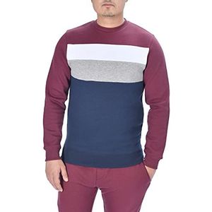 M17 Mens klassieke ronde hals kleur blok streep trui sweatshirt casual trui lange mouw trui top, Bourgondy, M