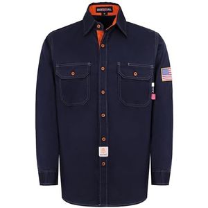 BOCOMAL FR Vlamvertragende herenoverhemden NFPA2112 brandwerend soldeerhemd waterafstotende en olieafstotende afwerking, knopen, marineblauw, XL, Marineblauwe knopen, XL