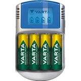 Varta Caricabatterie LCD per AA/AAA con 4 Batterie AA 2600 mAh, Adattatore 12V e Cavo USB Inclusi