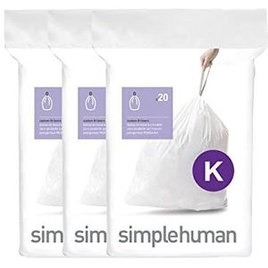 simplehuman CW0260 code K maatwerk afvalzakken, vuilniszakken, 30-45 liter, 3 x pak van 20 (60 afvalzakken), wit plastic