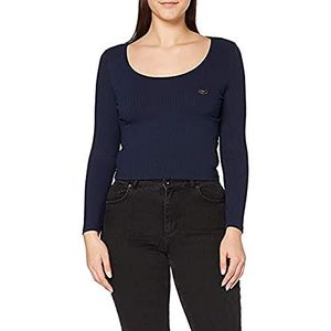 Gianni Kavanagh Navy Blue Core Long Sleeve Ribbed T-shirt voor dames, L, L