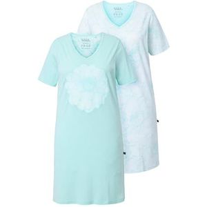 Ulla Popken - Nachthemd - Turquoise/Wit - 2 Pack - Kwartmouw - Bloemenprint