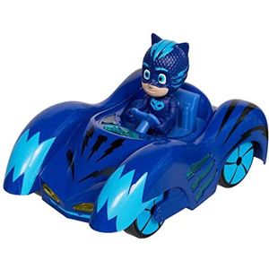 Dickie Toys 203142000 PJ Masks Mission Racer Cat Car, de cast voertuig met vrijloop, licht & geluid, speelt titelmelodie uit de serie, incl. Catboy figuur, 12 cm, blauw, incl. batterijen