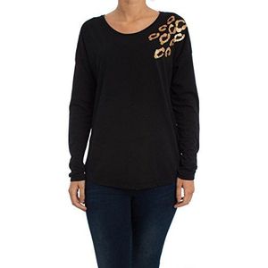 ESPRIT Dames shirt met lange mouwen met pailletten en folieprint 104EE1K033, zwart (black 001), XXL