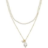 Luxenter - Witte parelketting afgewerkt in 18 karaat geelgoud - Subri