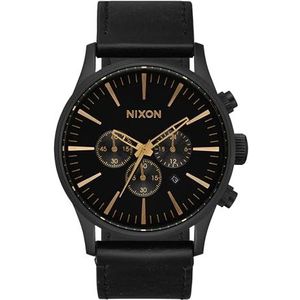 Nixon Analoog Japans kwartsuurwerk voor heren, met leren armband A1391-3088-00, zwart-goud