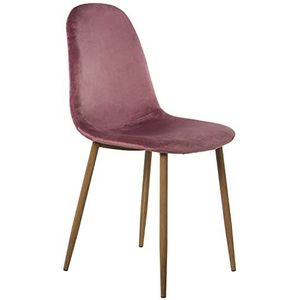 DRW Set van 4 stoelen van hout en metaal, bekleding in roze, 44,5 x 47 x 89 cm, zithoogte 47 cm