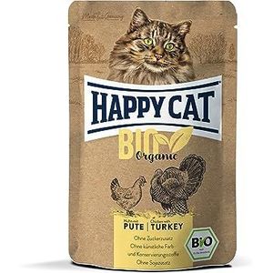 Happy Cat 70487 - All Meat Adult Bio Pouch kip/kalkoen - natvoer voor volwassen katten en katers - 85 g inhoud