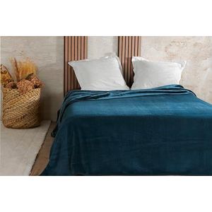 LINDER Sprei van fluweel, wafelpatroon, 180 x 240 cm, marineblauw