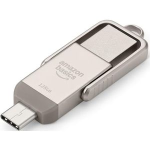 Amazon Basics USB-stick, Geheugenstick met Dubbele USB-C- en USB-A-poorten, 128GB, Champagnezilver
