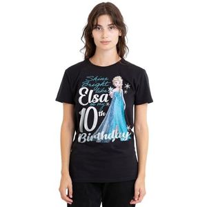 mandarin creative ltd Frozen Bright Like Elsa 10e verjaardag dames T-shirt, zwart, X-Large, Zwart, XL