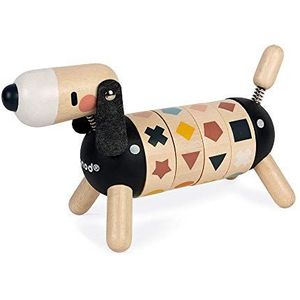 Janod - Dog Of Wooden Shapes and Colours - Sweet Cocoon Collection - Early-Learning and Early Years Toy, Water-Based Paint - Teaches Shapes and Colours - Ages 2 and Up, J04421