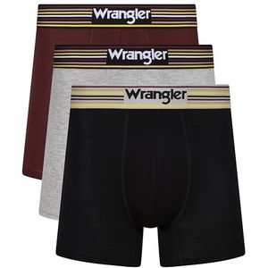 Wrangler Heren Boxers in Zwart/Burgandy/Grijs Shorts, Zwart/Dahlia/Grijs Marl, S