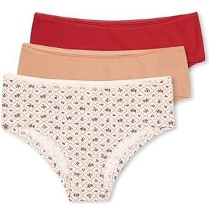 Dagi Dames ecru-rood-melkachtige koffie 3-pack patroon hipster slips, M, ecru-rood-melkachtige koffie, M