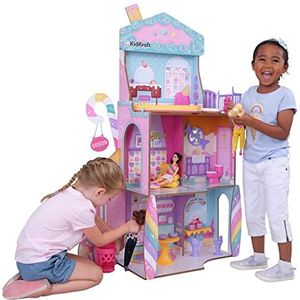 KidKraft Candy Castle Poppenhuis van hout met meubels en accessoires, huis met lama-eenhoornfiguur, ijshoornlift en rubberen beertjes-stoel voor poppen, speelgoed voor kinderen vanaf 3 jaar, 20242