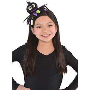 Amscan 847515-55 Kinderhaarband met glitterspin, eenheidsmaat voor kinderen, zwart-paars-groen, grappige spin met glitter, tule en sierbanden, Halloween, carnaval, verkleedkleding