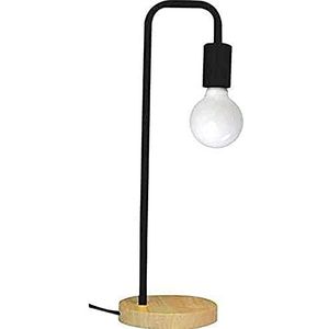 Tafellamp, E27, max. 60 W, zwart, poten van licht hout, kabel PVC, lengte 200 cm, met binnenuitrusting, zwart