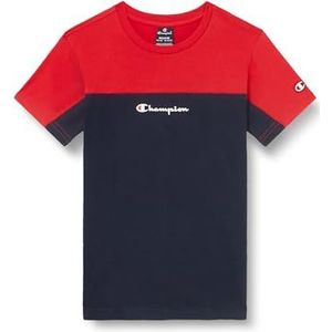 Champion Legacy Icons B Color Block S/S Crewneck T-shirt, marineblauw/wit, 9-10 jaar kinderen en jongeren SS24, marineblauw/wit