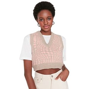 TRENDYOL Dames V-hals effen kleuren nauwsluitend gebreid vest sweater, roze, M, roze, M