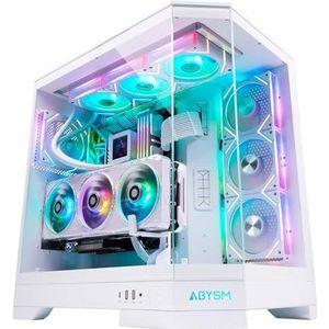 ABYSM Gaming E-ATX Danube SAVA H600 witte behuizing met drie panelen van gehard glas, vier 120 mm ARGB-ventilatoren, controller, GPU-ondersteuning en PCIe 4.0-riser-kabel 16x