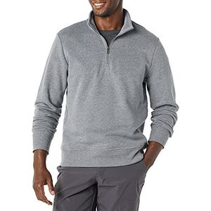 Amazon Essentials Fleece sweatshirt met lange mouwen en kwartrits voor heren, medium grijs gemêleerd, klein