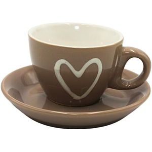 Dekohelden24 Espressokop met schotel in cappuccino-kleuren met wit hart, van keramiek, afmeting: H/Ø ca. 5 x 6,5 cm, vaatwasmachinebestendig