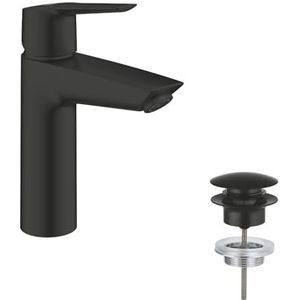 GROHE Start QuickFix Wastafelmengkraan met Push-Open Afvalset (M-maat 192 mm, 28 mm keramische cartridge, waterbesparend, staarten 3/8 inch, eenvoudig te monteren met GROHE QuickTool), mat zwart,